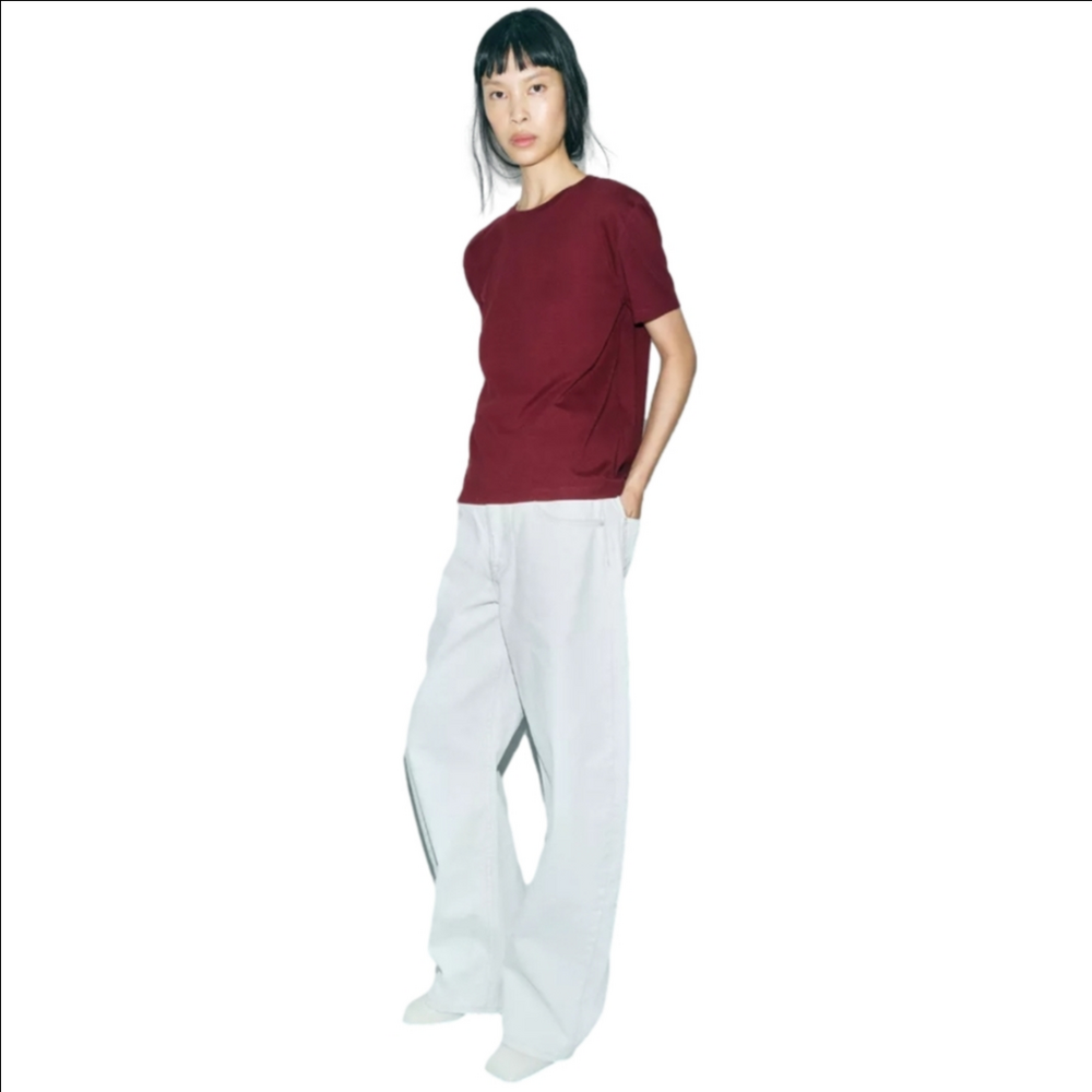 Zara Burgundy Basic Deluxe Short Sleeve T-Shirt